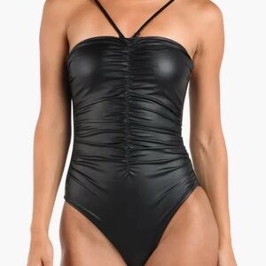 L'AGENCE Aubrey One Piece Swim Faux Leather Sz Large
